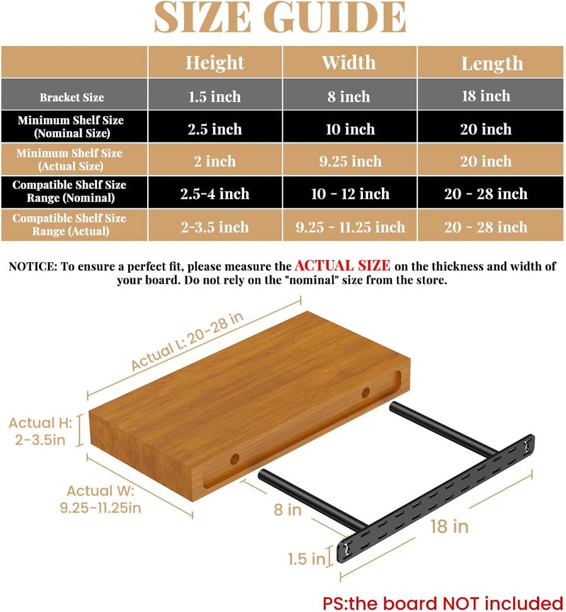 Craftersmark 2pcs Floating Shelf Hardware Heavy Duty Hidden Shelf Brackets Support,Wall Mounting Invisible Floating Shelves Bracket with Jig (18" x 8" x 1.5" with Tools) - Image 2
